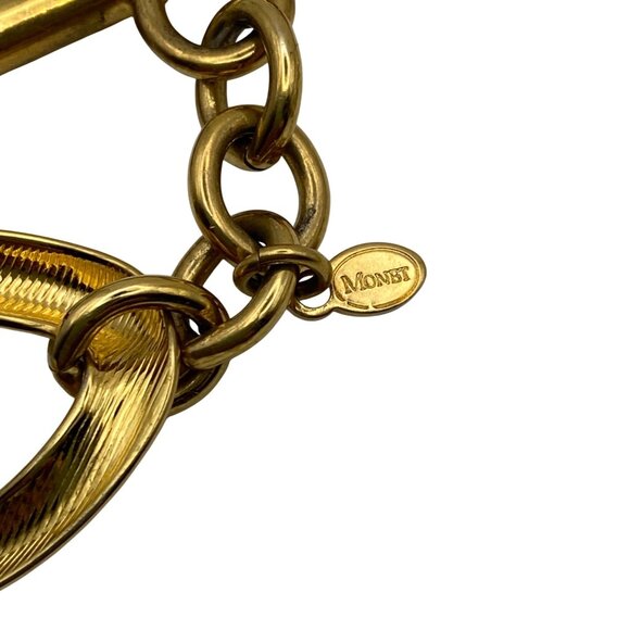 Monet Gold Tone White Enamel Link Bracelet Toggle Clasp 7.5" Chunky Curb Layer - Picture 3 of 6